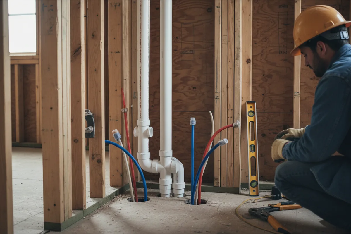 Drain and supply rough-in during Sump Pump Repair in Leonardsville